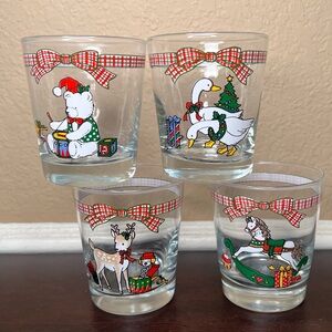 Vintage Anchor Hocking Memories Christmas Glasses Set of Four | 90s Holiday